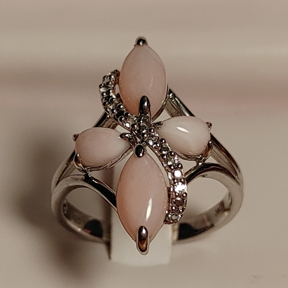 Vintage DK Coral and Tiny Diamonds in 925 Band Ring Size 8.25 to 8.5 - Picture 9 of 15